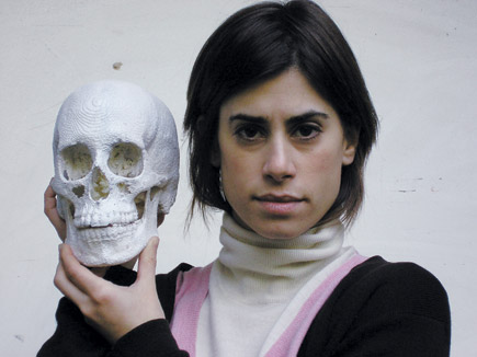 Maja DHollosy, Jill Magid with a 3D scan of her skull, 2009